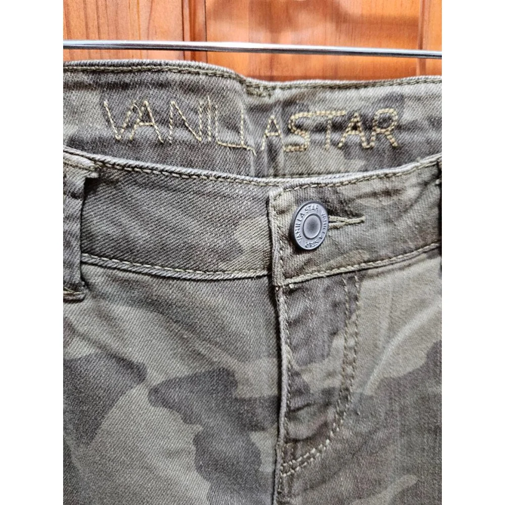 Women's (Juniors) Camo Slit Knee Destructed Skinny Denim Jeans SZ 9 Deep Olive